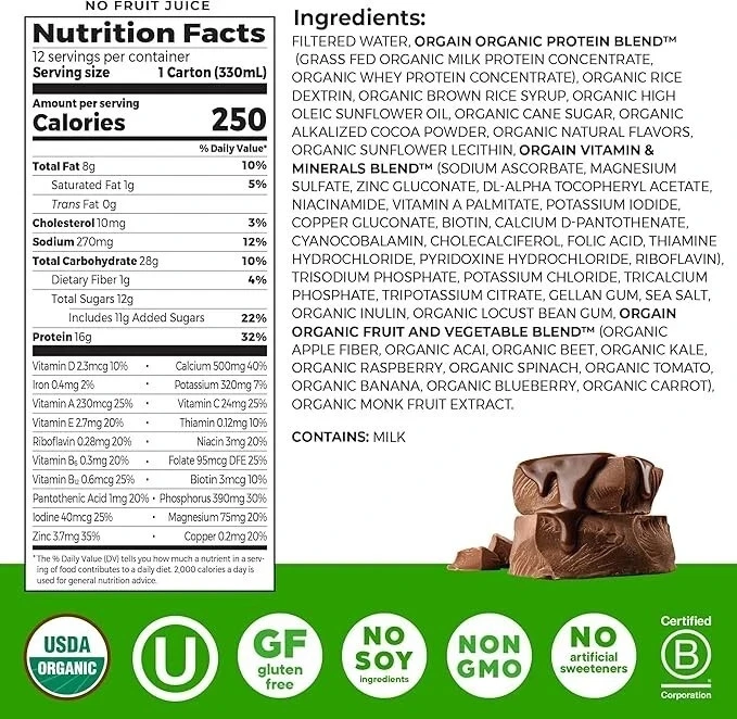 Batido nutricional orgánico Orgain reemplazo de comida cremoso chocolate dulce de azúcar Foto 4 de 4