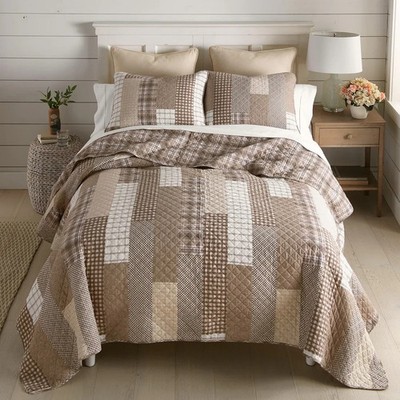 Highland Plaid Patchwork Reversible Cotton Country Queen 3 Pc Quilted Bed Set