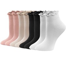 Cute Ruffle Frilly Ankle Socks for Women Lace Lettuce Edge Socks 8 Pairs - 2 ...