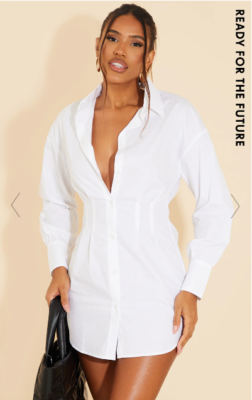 BNWT PrettyLittleThing White Fitted Waist Long Sleeve Shirt