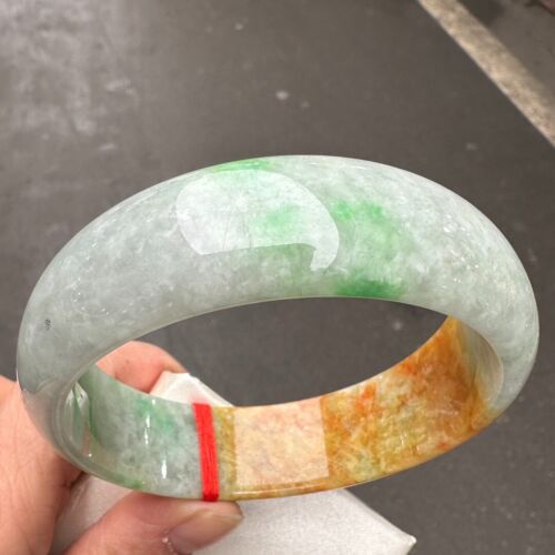 Certified Natural Grade AAA Iced Yellow Burmese Jade Bracelet Bangle 66mm - Picture 4 of 10