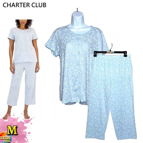 NWOT Charter Club Womens M Cotton Cropped Pajama Set Paisley Floral 100181238MS