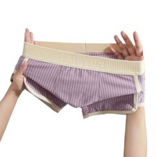 Men Cotton Striped Underwear Briefs Knickers Box Shorts Casual Retro Fashion