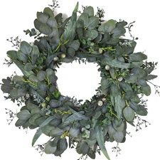 24-26 Inch Eucalyptus Wreath for Front Door, Large Artificial Greenery Leaf Berr