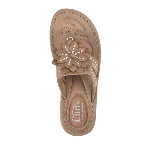 Cliffs White Mountain Women Cupcake II Flip Flop Wedge Sandal Sz US 8 Tan Nubuck - Picture 4 of 6