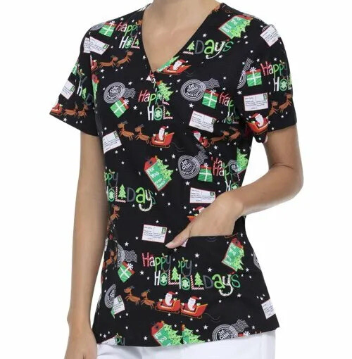 SCRUBSTAR HOLIDAY Women's "Santa/sled/deers" Mock Neck Scrub Top 3xl eBay
