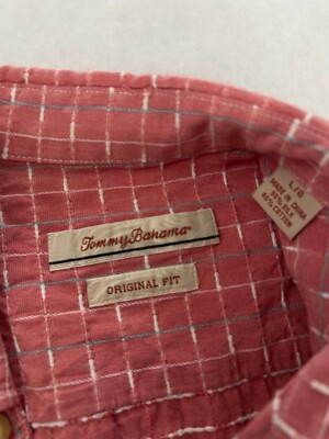 Tommy Bahama Shirt Mens Large Red Plaid Hawaiian Silk Linen Cool