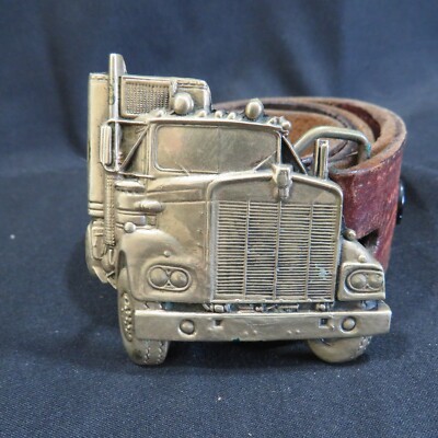 Vintage Baron Buckle Solid Brass Truck with Leather Belt