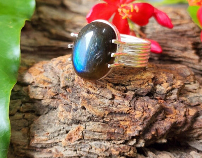 925 Sterling Silver Natural Blue Labradorite Ring Statement Jewelry Gift For Her