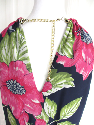 Eliza J Dress Women's 6 Maxi Navy Pink Floral Halter High Low Chain  Neckline | eBay