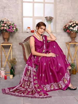 Women's latest Art Silk and Tassels Saree with unstitched Blouse Material