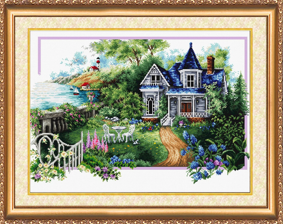 Cottage Summer story Counted Cross Stitch Kit – DIY Needlework Craft