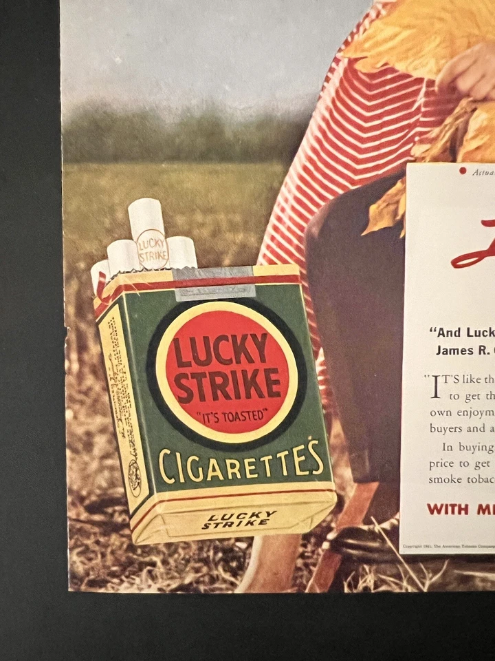 Cigarrillos Lucky Strike de colección 1941 impresión añadir 9x11,5 mujer hoja de tabaco Foto 2 de 3