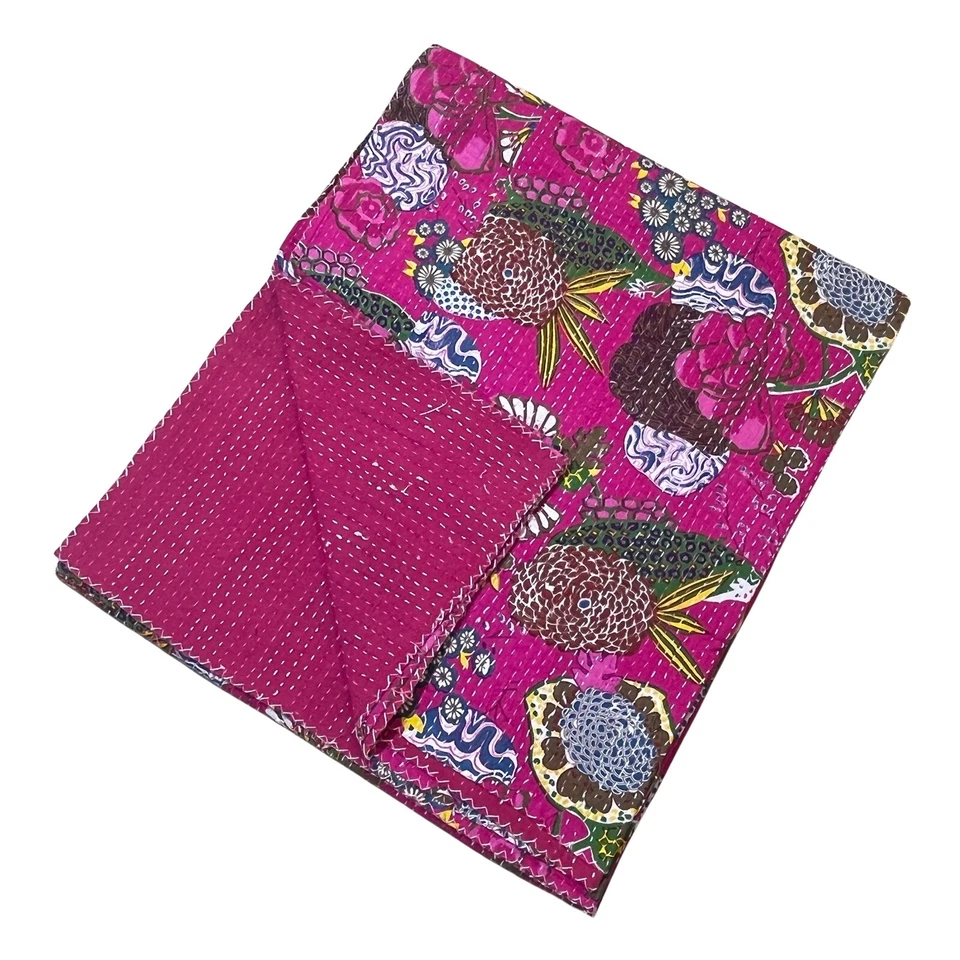 Manta reversible india vintage rosa Kantha hecha a mano regalo hija Foto 3 de 3