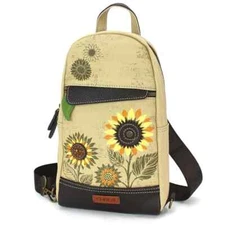 NEW SAND TAN CREAM SUNFLOWER CHALA RFID CANVAS SLING BAG BACKPACK TOTE