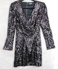 Express Dress Womens 4 Sequin Black Long Sleeve Cocktail Mini V Neck Sparkly