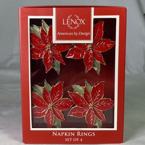Lenox Set of 4 Poinsettia Napkin Rings Boxed Christmas Dinner Family