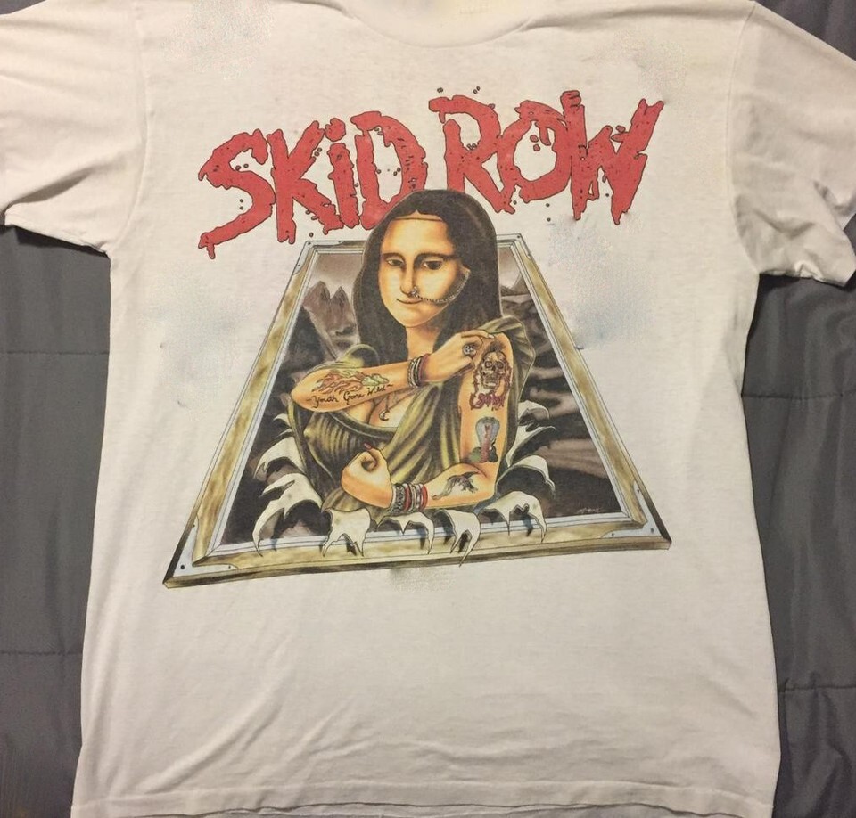 FILA Rara T Shirt SKID ROW Autografata 1989 Monna Lisa Cotone Bianco Taglia KN6