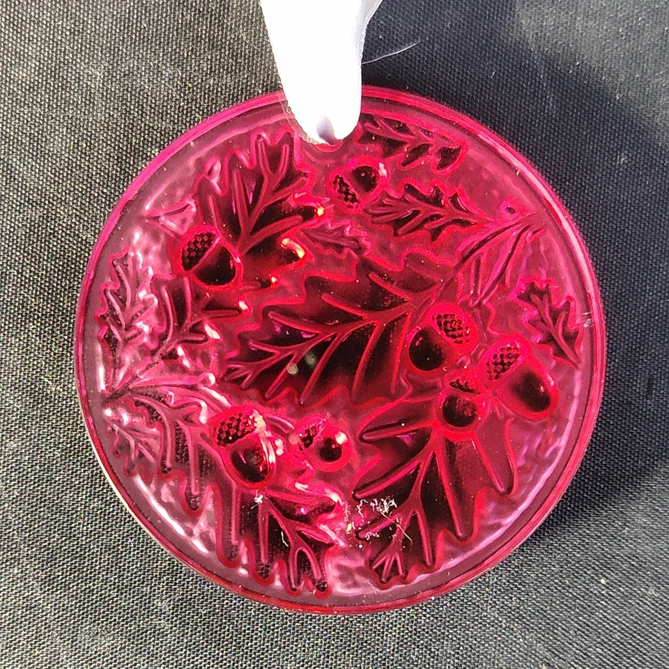 LALIQUE ADORNO DE NAVIDAD ROBLE, ROJO, cristal de plomo, 2 5/8 pulgadas, FRANCIA, 2016 Foto 2 de 4