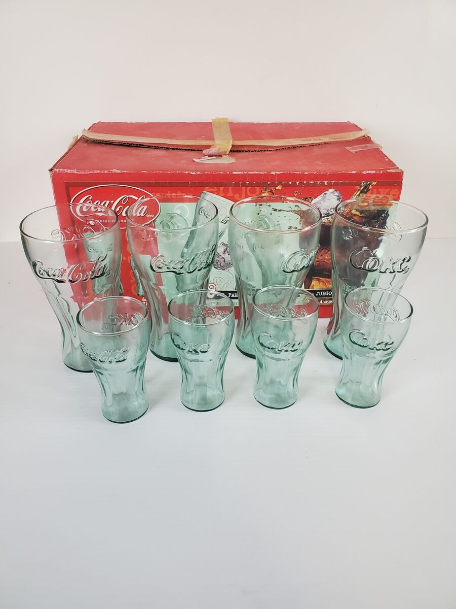 Coca Cola 8 pc Family Set 4-22 oz 4-6 oz Style Bell Shape Coca Cola 8 pc Family Set 4-22 oz 4-6 oz Style Bell Shape