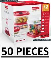 50-Piece Set Rubbermaid Food Storage Containers w/ Easy Find Lids, Vented, RED