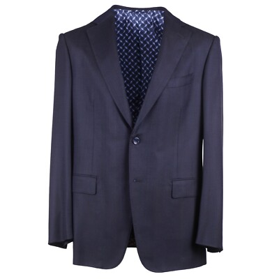 Zilli Midnight Blue Herringbone Patterned Wool and Silk Suit 50R (Eu 60) NWT