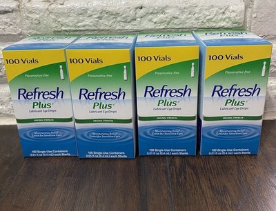 4 Lot Refresh Plus Lubricant Eye Drops,  Moisturizing Relief, 100 Vials Each