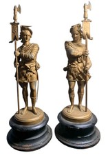 Antique Pair of Spelter Figural Statues, Peasant Man with Staff and Woman in Traditional Dress — listing 4