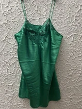 Val Mode Green Satin Lace Slip Nightgown Women’s M Vintage Lingerie Sleepwear