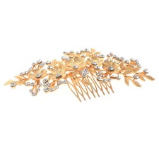 Gold Tone Metal Rhinestone Flower Hair Comb HA1925-GCL