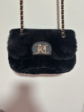 Juicy Couture Black Faux Fur Shoulder Bag, Gold Chain Strap, Magnetic Closure