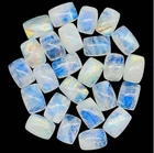 08 Pcs Natural Rainbow Moonstone 14x10mm Cushion Blue Shines Cabochon Gemstones