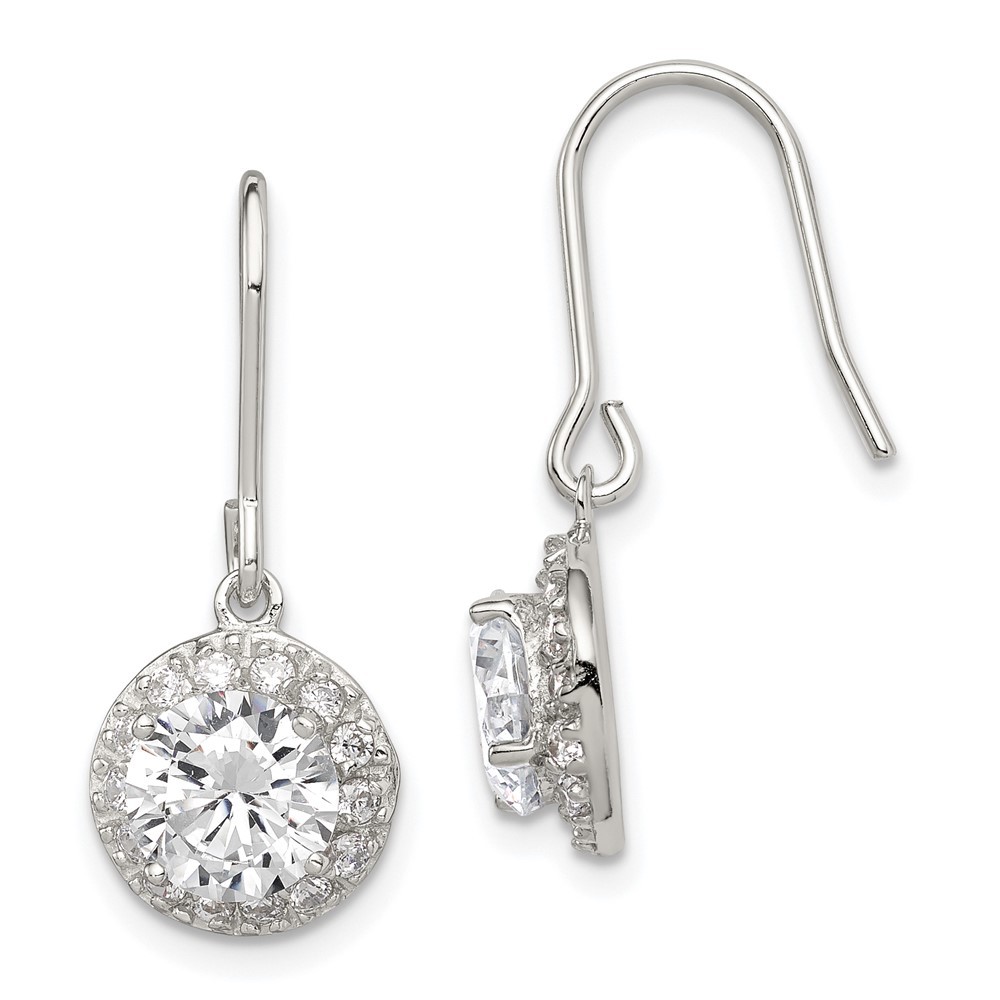 Sterling Silver Polished Round Cubic Zirconia Halo Drop & Dangle Earrings 2.47gm