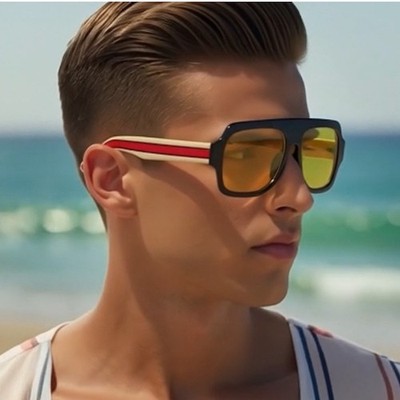 Sunglasses Yellow Lens Black Frame Striped Arm Fashion Sun Glasses Lentes Gafas