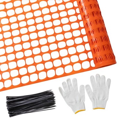 Plastic Mesh Fence 4x100ft Orange Safety Netting Roll with 100 Zip Ties.