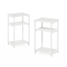 Just 13.39 in. White/White Rectangle Wood End Table with Metal Frame (Set of 2)
