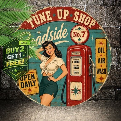 Gas Station Repair Metal Sign Retro Garage Cafe Bar Wall Decor Art
