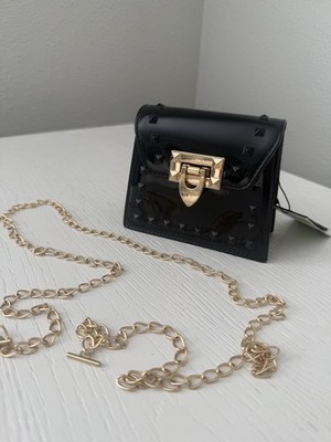 KENDALL + KYLIE Studded Chain Strap Gold Hardware Mini Crossbody Bag Black