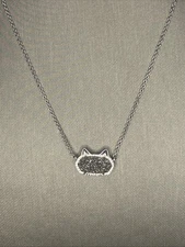 Kendra Scott Elisa Cat Pendant Necklace Black Drusy Silver Signed Adjustable 18"