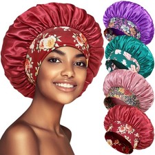 4 Pack Satin Bonnet Silk for Sleeping Women, Hair One Size, Set C