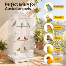 i Pet 100cm Bird Cage Aviary Parrot Budgie White Accessories Care