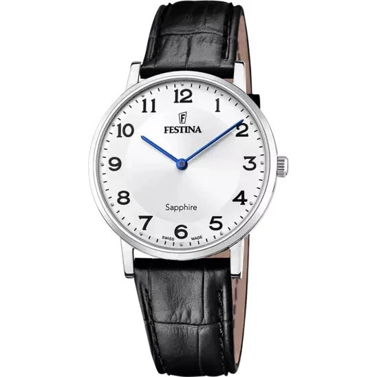 Montre Festina Swiss Made homme F200125 en acier argenté avec cadran bleu et verre saphir prestige