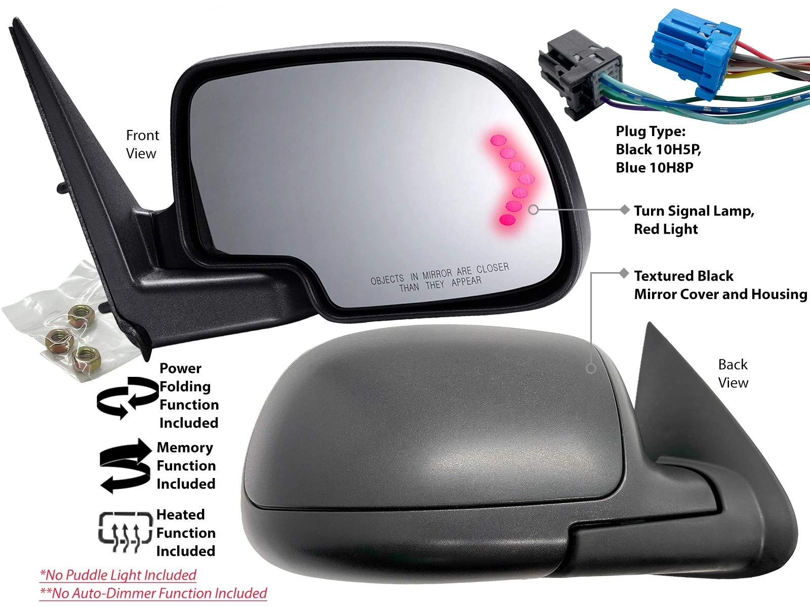 Power Folding Mirror for GM Pickup SUV 2003-2006 Textured Black Passenger Side