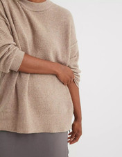 Aerie Oversized Waffle Knit Sweater Pale Camel Crew Neck M Soft Cozy Stretchy