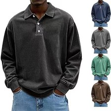 Fall Men's Long Sleeve Polo Shirts Casual Breathable Comfortable Tees Shirt Soli