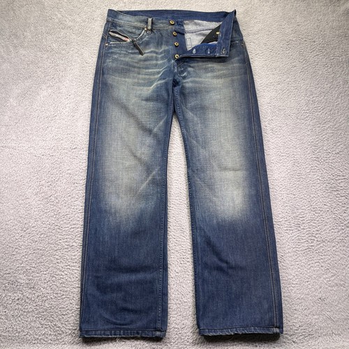 Diesel Zigby Jeans Men 33x33 Button Fly Made in Italy Distressed Dark Wash Denim