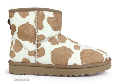 UGG Classic Mini Cow Print Mesa Sand Fur Boots Womens Size 7 *NIB*