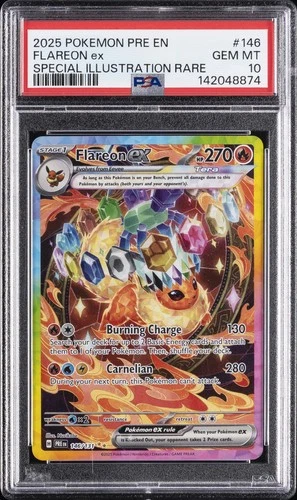 2025 POKEMON PRISMATIC EVOLUTIONS ILLUSTRATION RARE #146 FLAREON EX PSA 10