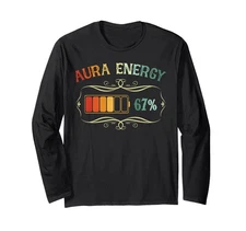 Aura Energy 67 Meme Funny Gen Alpha Slang Retro Vintage Long Sleeve T-Shirt