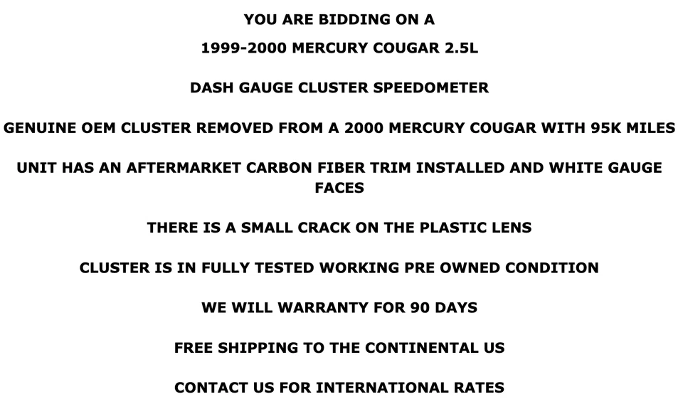 Velocímetro Mercury Cougar 1999 2000 calibre tablero con fibra de carbono 95 k millas Foto 2 de 4